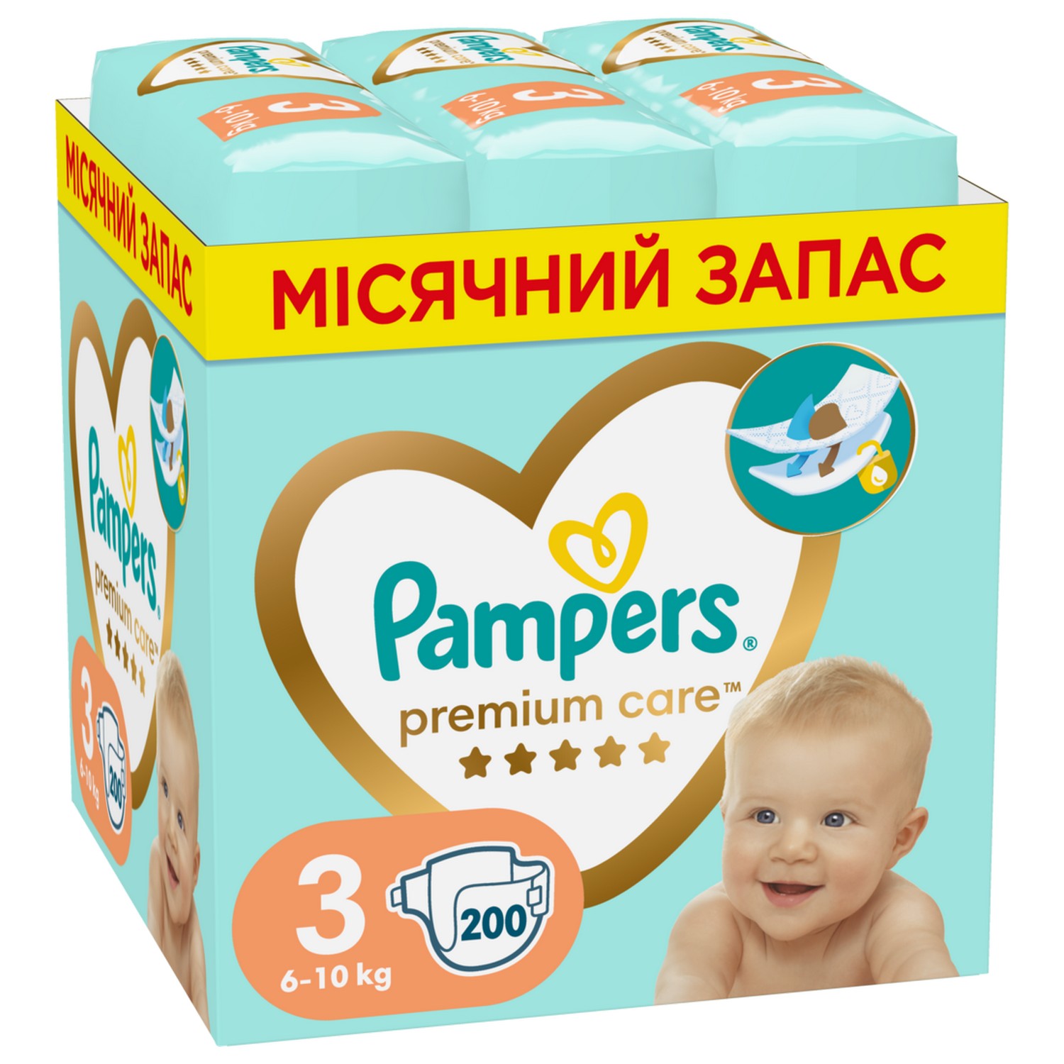 Підгузки Pampers Premium Care 3 (6-10 кг), 200 шт. - фото 1