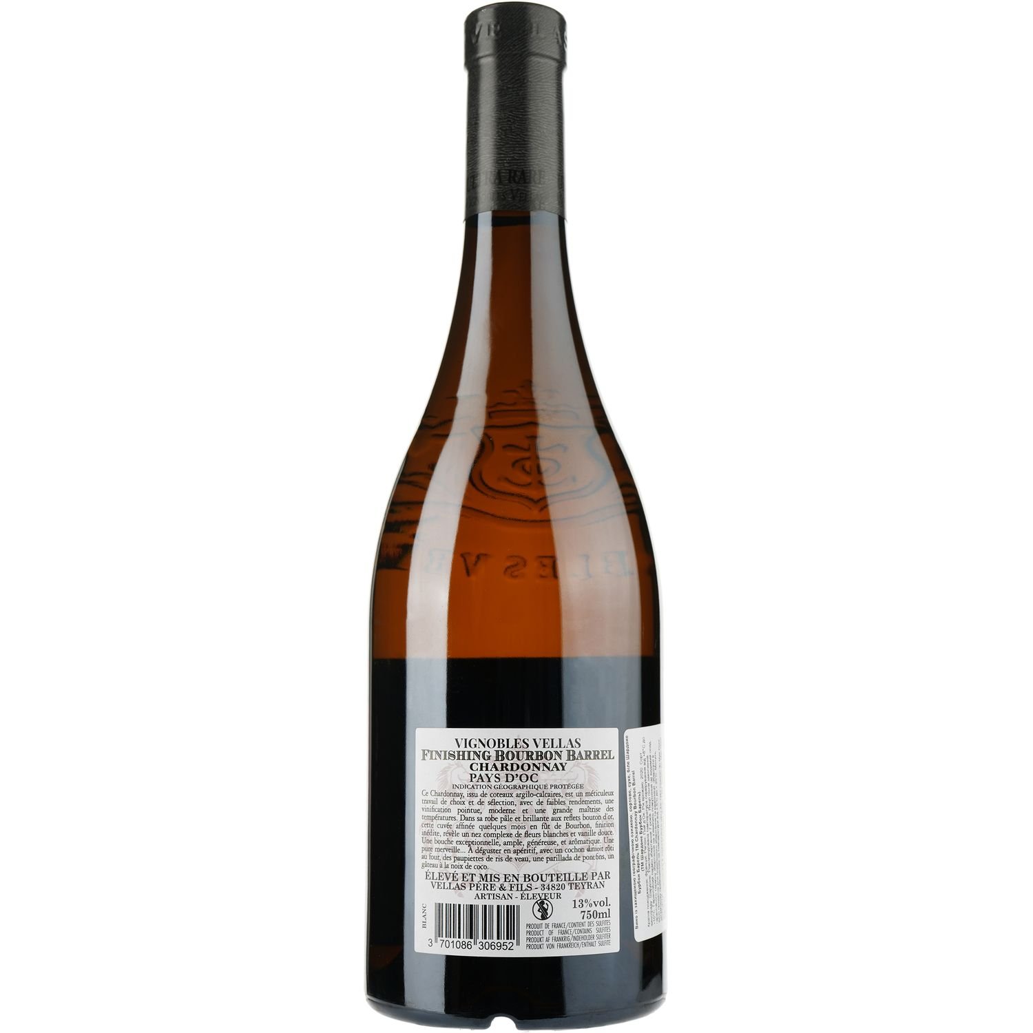 Вино Vignobles Vellas Bourbon Barrel Chardonnay Pays D'Oc IGP белое сухое 0.75 л - фото 2