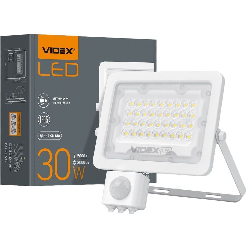 Прожектор Videx LED F2e 30W 5000K с датчиком движения и освещенности (VL-F2e305W-S) - фото 1