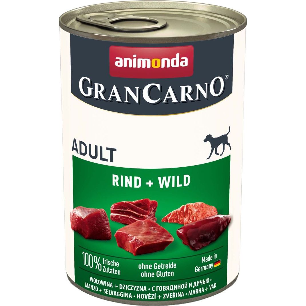 Влажный беззерновой корм для собак Animonda GranCarno Adult Beef + Game, с говядиной и дичью, 400 г - фото 1
