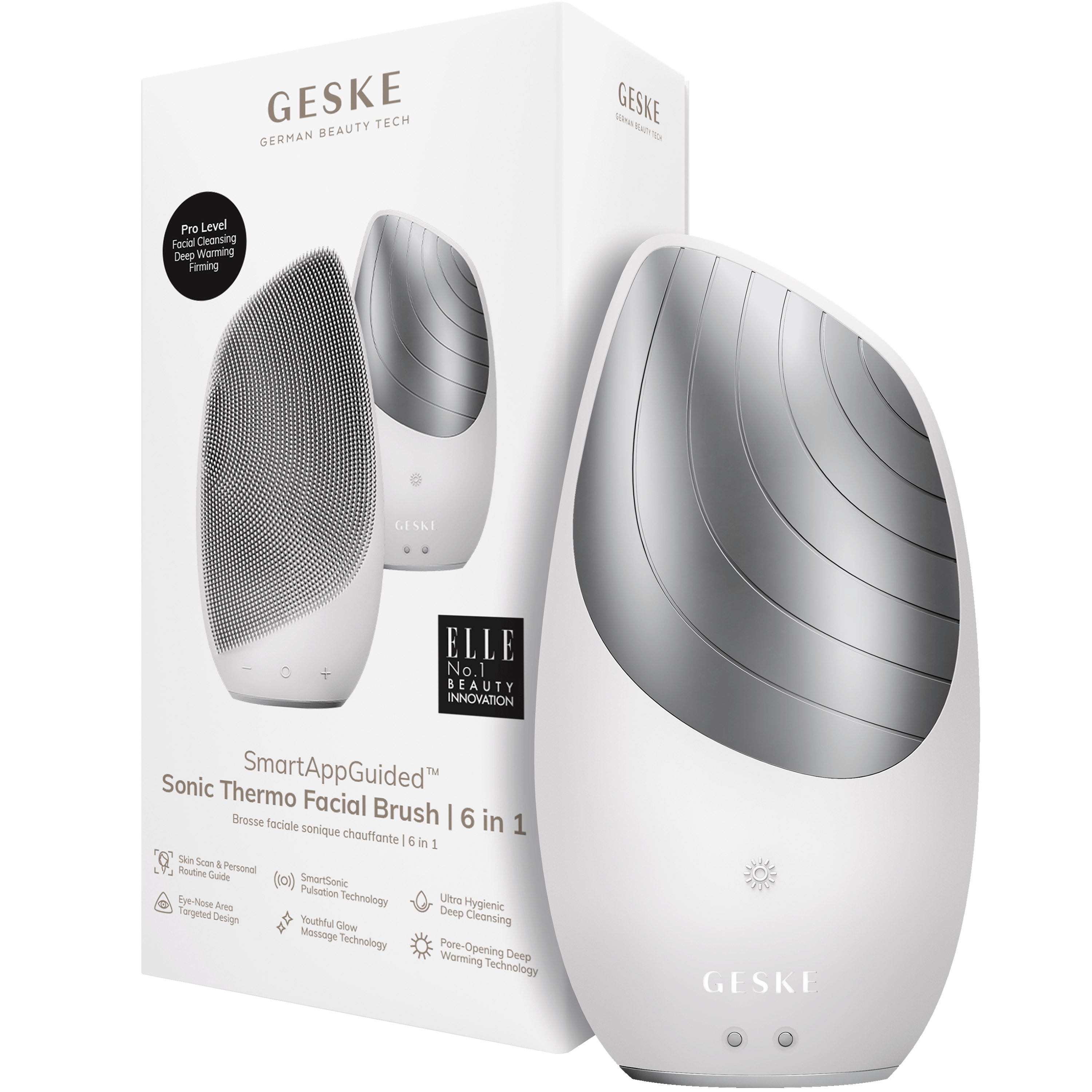 Электронная звуковая термощетка для лица GESKE Sonic Thermo Facial Brush 6 в 1 белая - фото 1