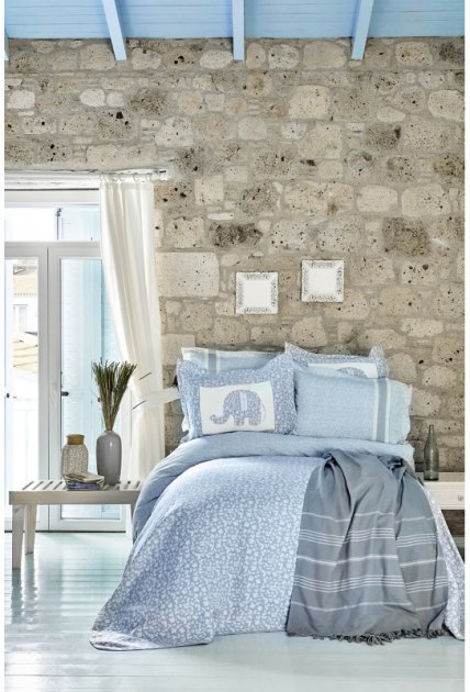 Набор постельное белье с покрывалом и пике Karaca Home Zilonis mavi, евро, голубой, 8 предметов (svt-2000022216784) - фото 1