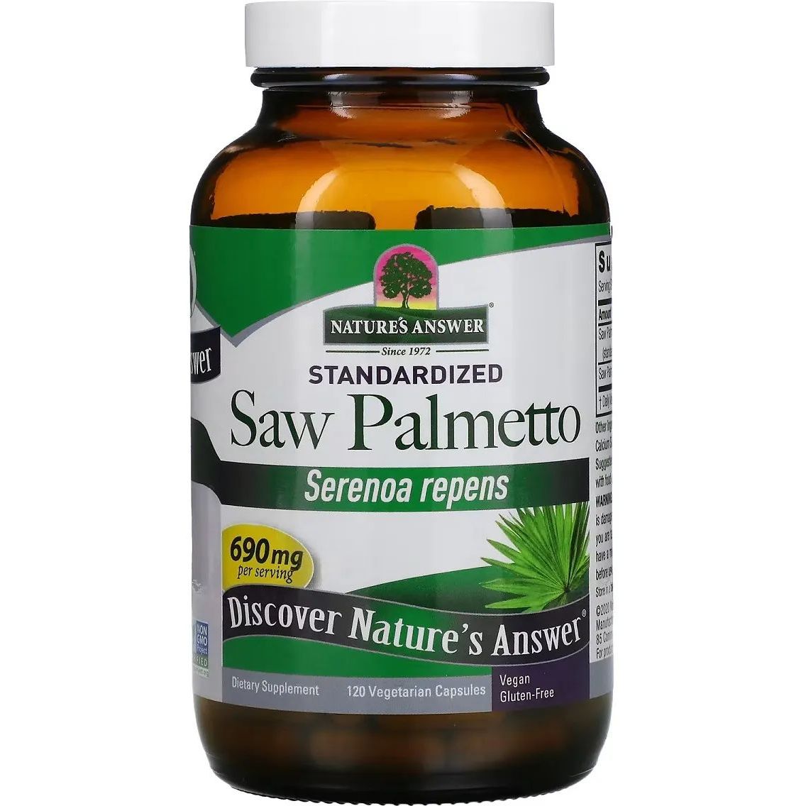 Со Пальметто Nature's Answer Saw Palmetto Standardized 690 мг 120 вегетарианских капсул - фото 1