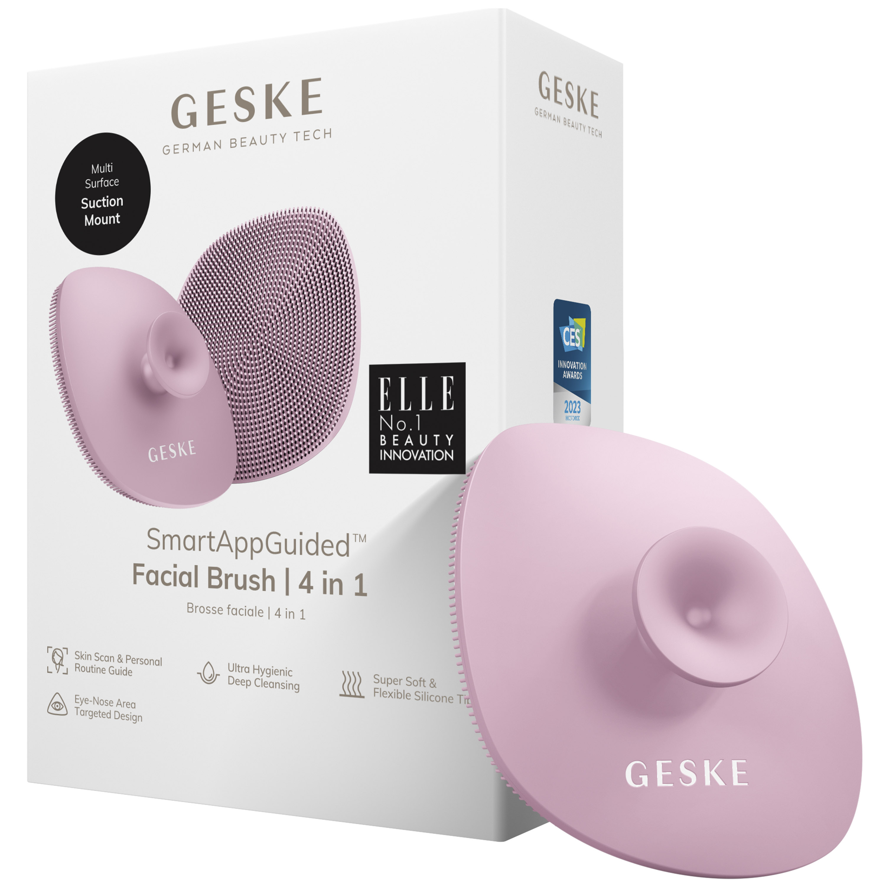 Щітка для обличчя GESKE Facial Brush 4 в 1 з тримачем рожева - фото 1