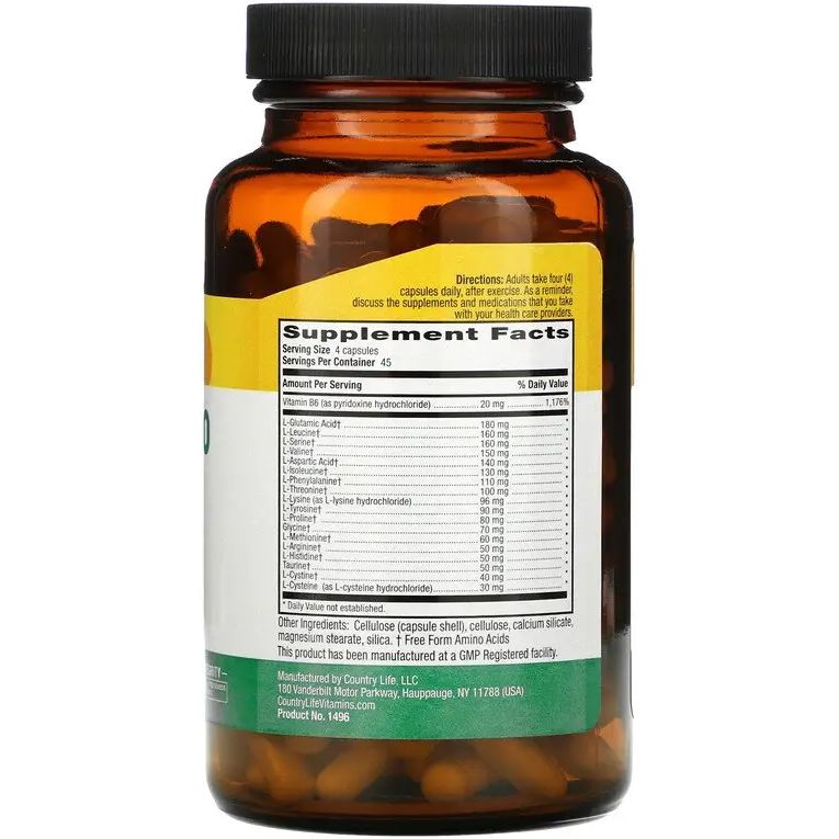 Комплекс Аминокислот с витамином B6 Country Life Max-Amino Cap 180 капсул - фото 2