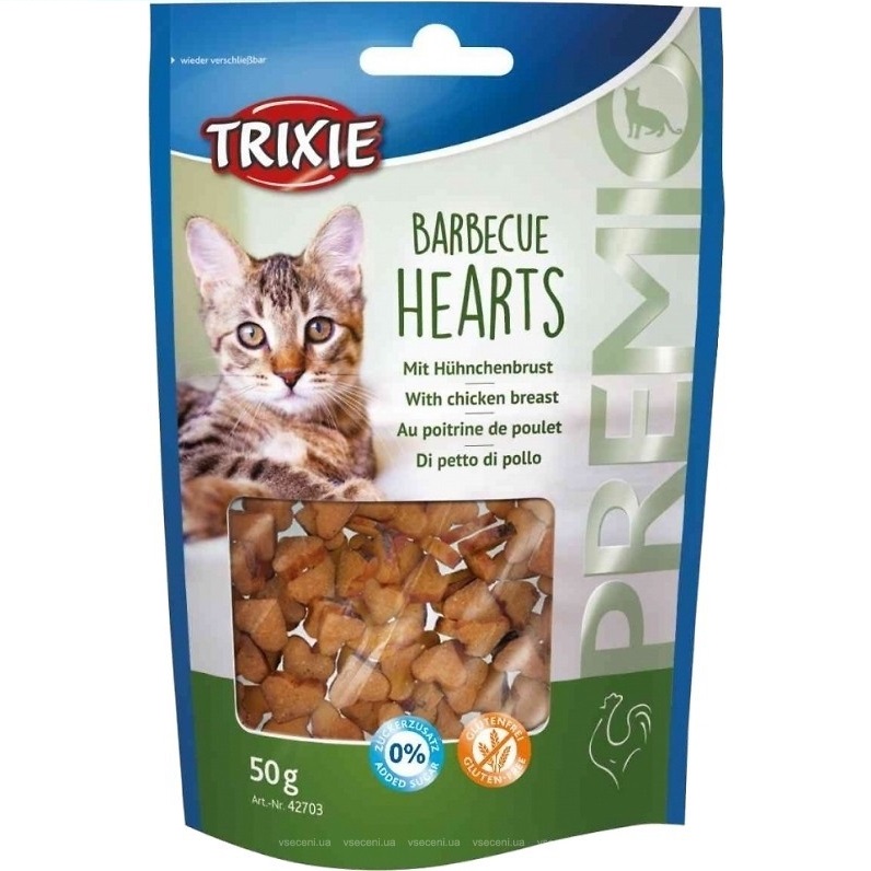 Лакомство для кошек Trixie Premio Barbecue Hearts, с куриной грудкой, 50 г (42703) - фото 1