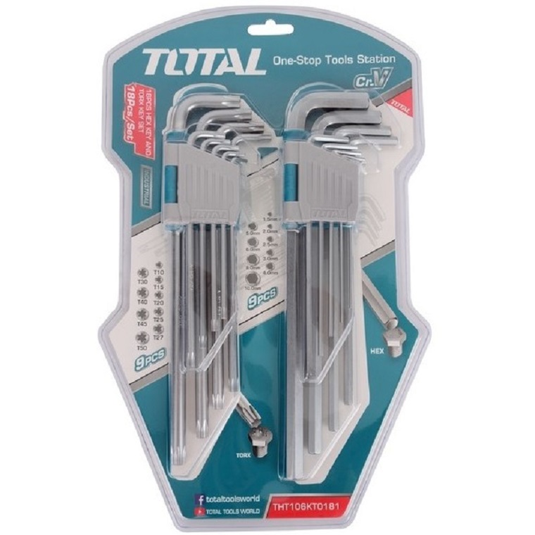 Набор ключей Total шестигранных + Torx 18 шт. (THT106KT0181) - фото 1