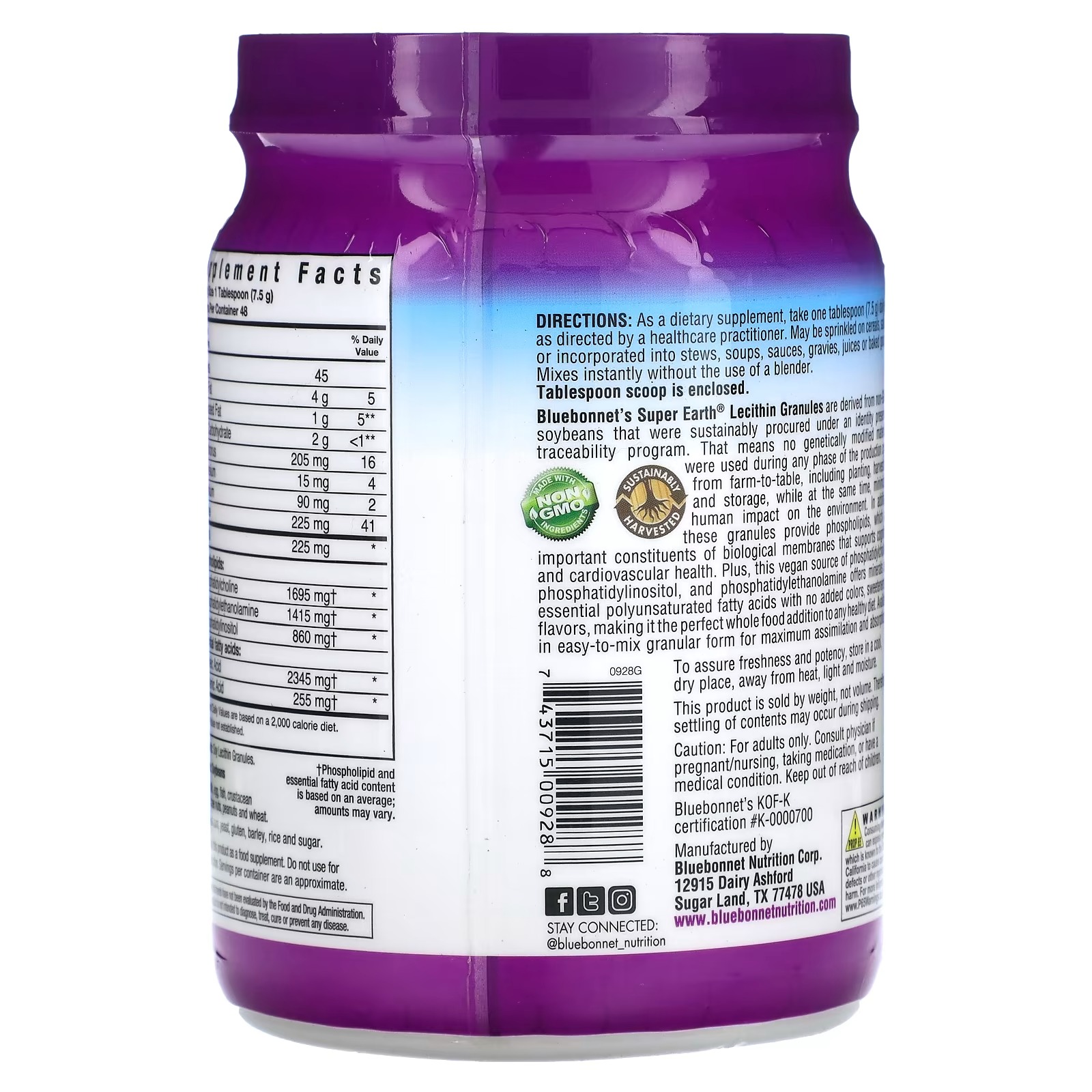 Гранулы лецитина Bluebonnet Nutrition Super Earth 720 г - фото 5