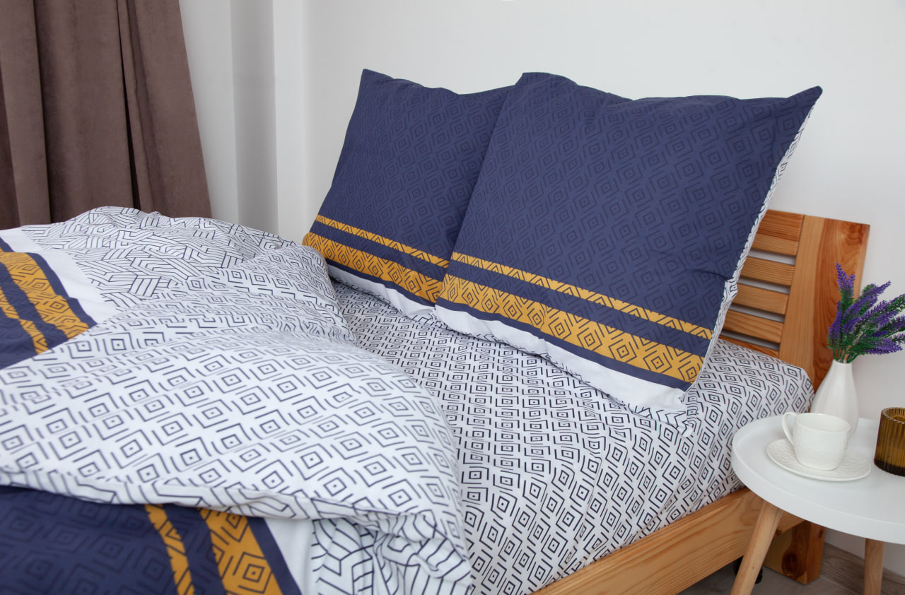 Комплект постельного белья ТЕП Happy Sleep Statly семейный синий с белым (2-03797_26418) - фото 3