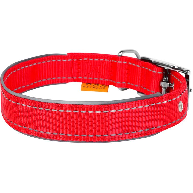 Ошейник для собак Dog Extremе, нейлоновый, двойной, со светоотражающей вставкой, 46-58х4 см, красный - фото 1