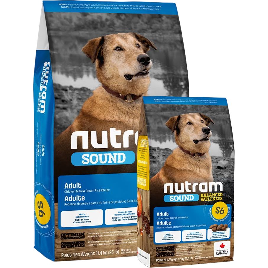 Набір сухого корму для собак Nutram S6 Sound Balanced Wellness Adult Dog з куркою та коричневим рисом 13.4 кг (11.4 кг + 2 кг) - фото 1