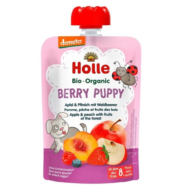 Пюре Holle Berry Puppy, з яблуком, персиком та лісовими ягодами, 100 г - фото 1