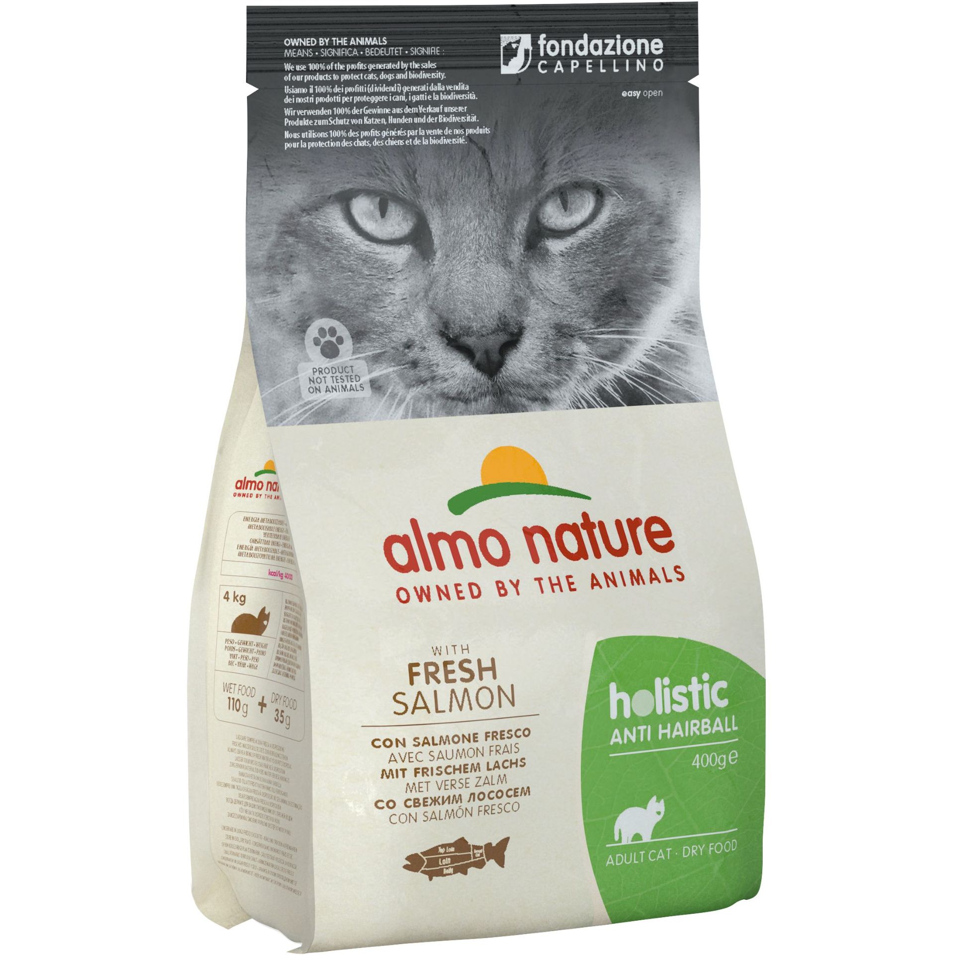 Набор сухого корма для кошек Almo Nature Holistic Cat 2+1 для вывода шерсти со свежим лососем 1.2 кг (400 г х 3 шт.) - фото 2