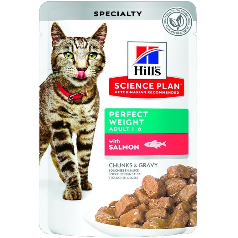 Вологий корм для дорослих котів Hill's Science Plan Adult Perfect Weight для підтримки оптимальної ваги, з лососем, 85 г - фото 1