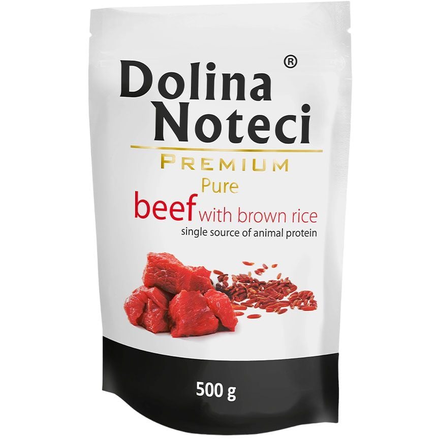 Вологий корм Dolina Noteci Premium Pure для собак схильних до алергії, з яловичиною та коричневим рисом, 500 гр - фото 1