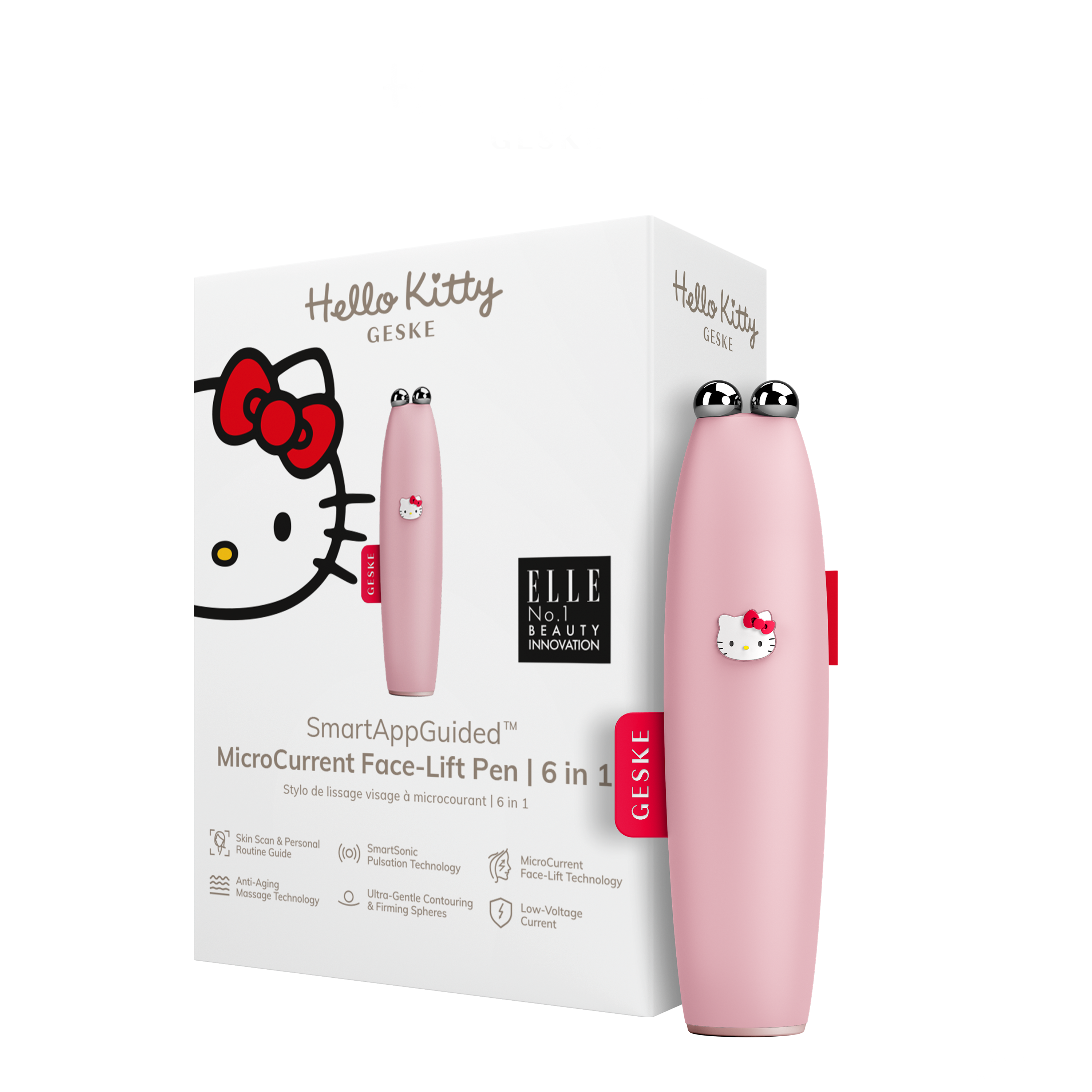 Мікрострумова ручка GESKE MicroCurrent Face-Lift Pen 6 в 1 by Hello Kitty для підтяжки обличчя рожева - фото 1