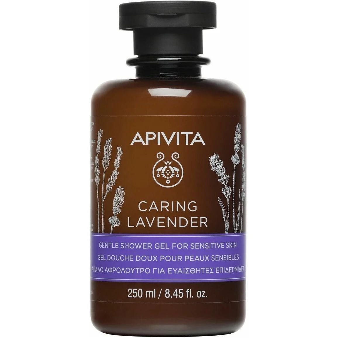 Ніжний гель для душу Apivita Caring Lavender для чутливої шкіри, з лавандою, 250 мл - фото 1