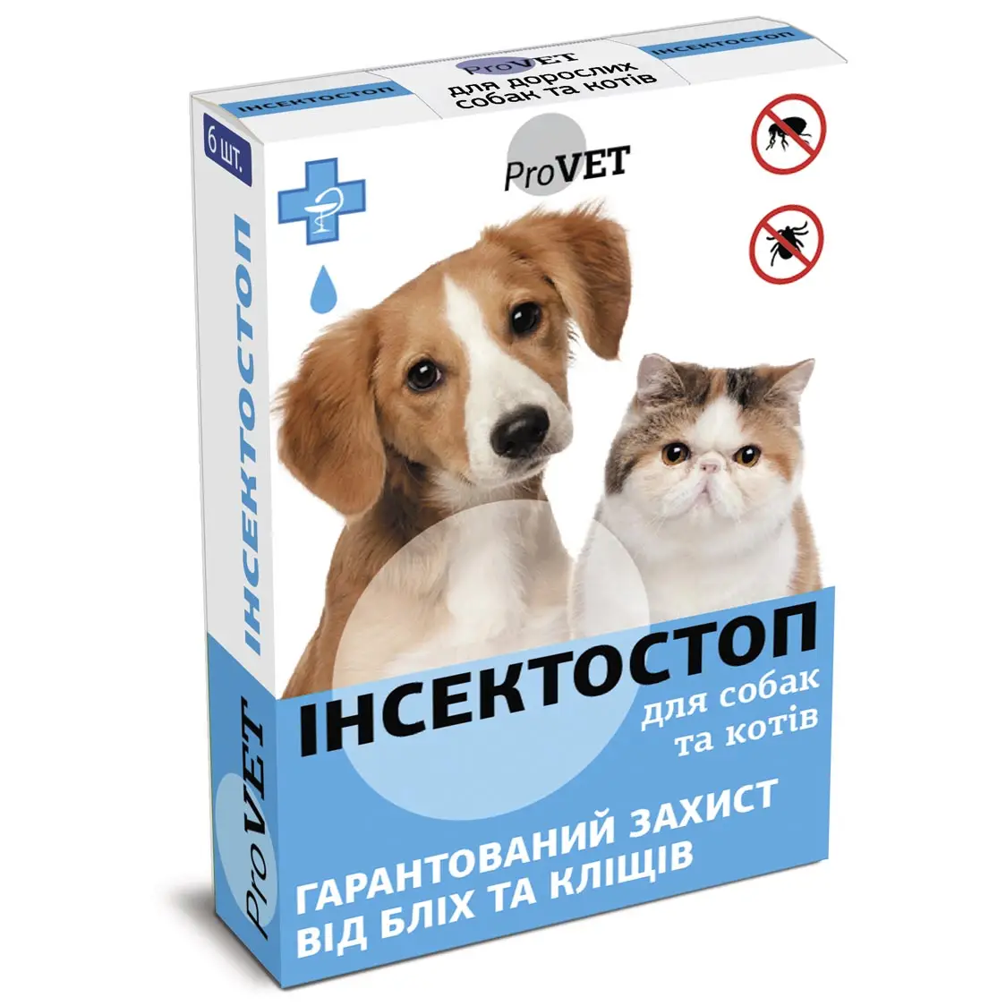 Капли на холку для кошек и собак ProVET Инсектостоп, от внешних паразитов, от 4 до 10 кг, 6 пипеток по 0,8 мл (PR020026) - фото 1