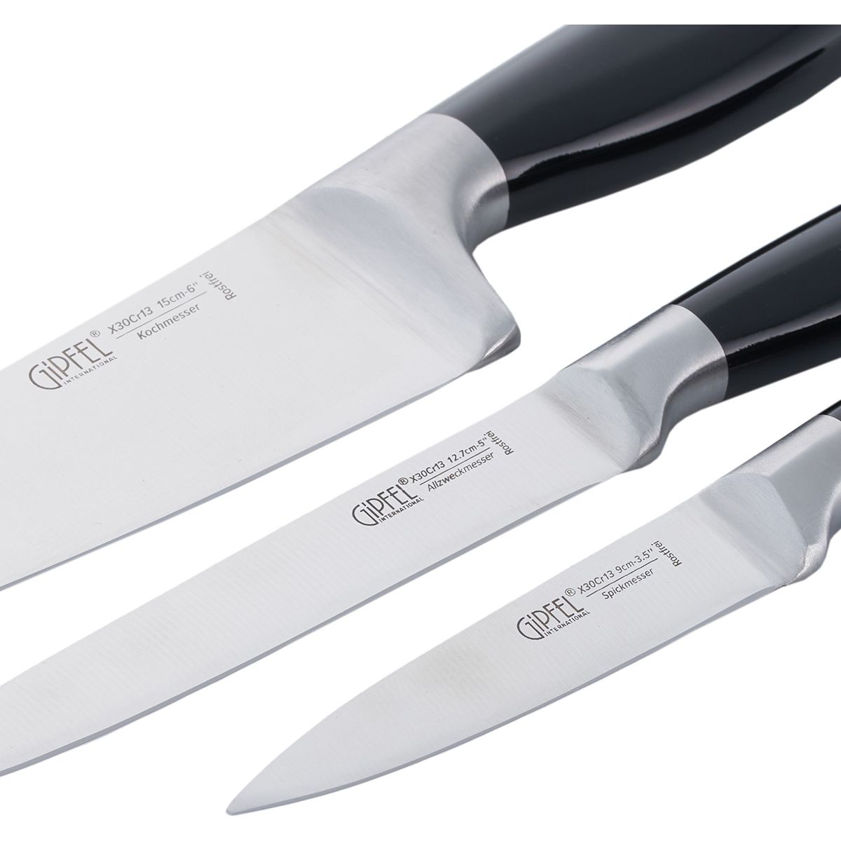 Набір кухонних ножів Gipfel Laurito на акриловій підставці 3 шт. чорний (6988) - фото 2