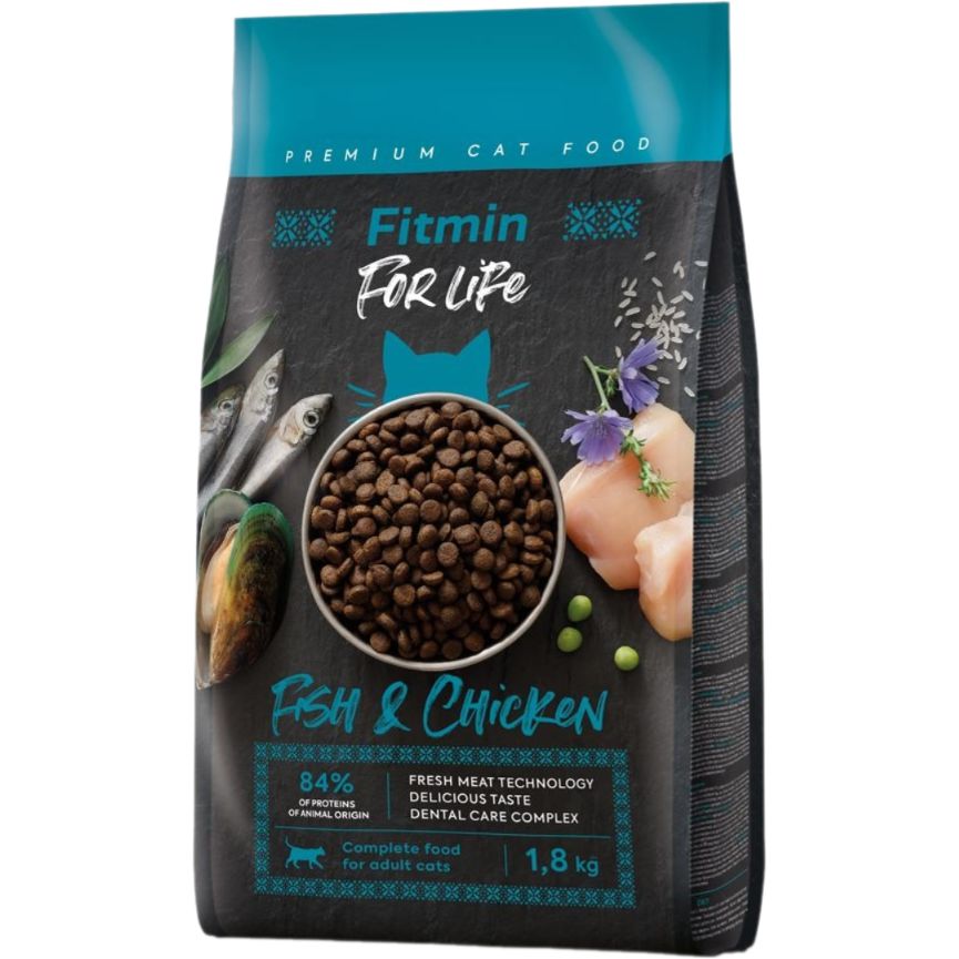 Сухий корм Fitmin For Life Adult Fish & Chicken для дорослих котів 1.8 кг - фото 1