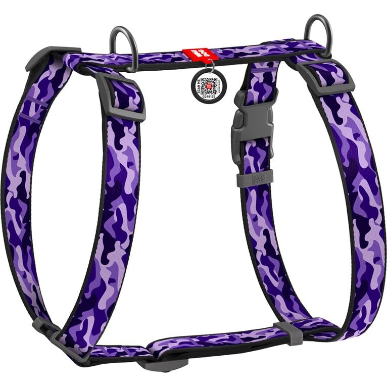 Шлея для собак Waudog Nylon Фіолетовий камо, H-подібна, анатомічна, S (30-40х30-50х1,5 см), синій з фіолетовим (5604) - фото 1