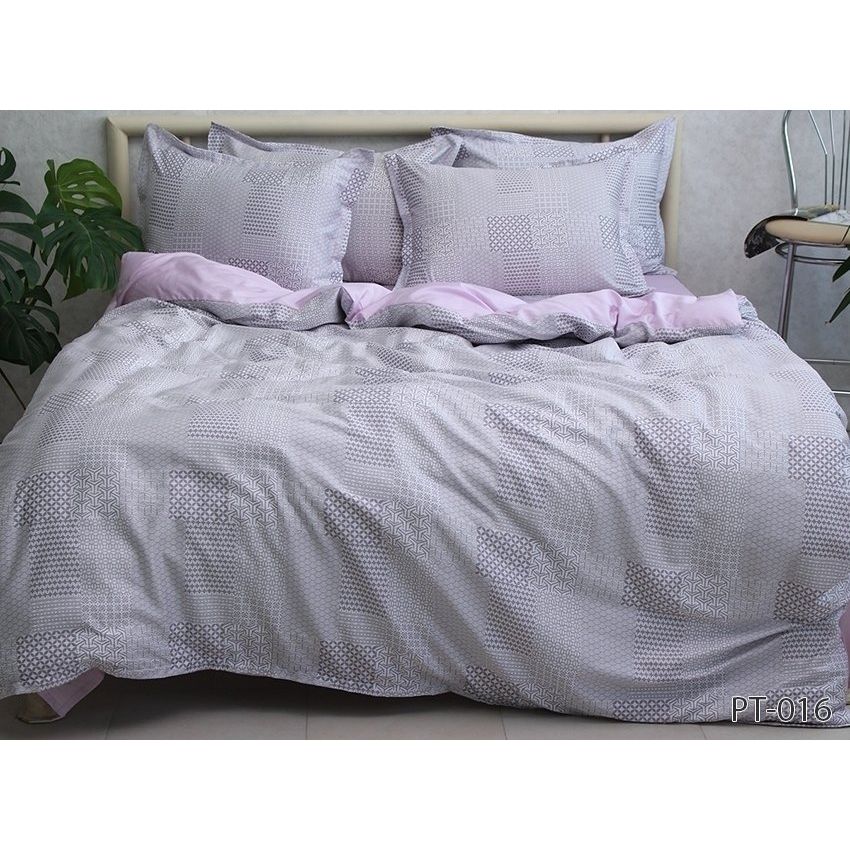 Комплект постельного белья TAG Tekstil с компаньоном Евро Серо-розовый 000240888 (PT-016) - фото 1