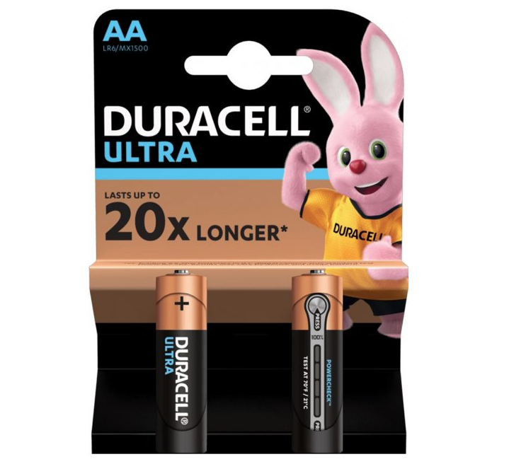 Щелочные батарейки пальчиковые Duracell Ultra 1,5 V АA LR6/MX1500, 2 шт. (5004803) - фото 1