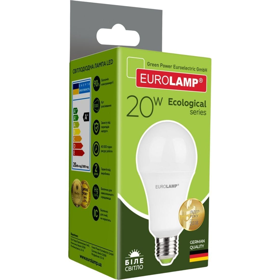 Світлодіодна лампа Eurolamp LED Ecological Series, A75, 20W, E27, 4000K (50) (LED-A75-20274(P)) - фото 4