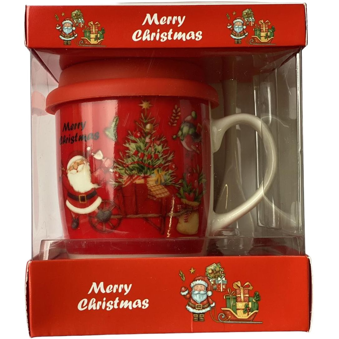 Новогодняя чашка GeekLand Санта Клаус 350 мл с силиконовой крышкой и ложкой в коробке kru-nr6 - фото 1