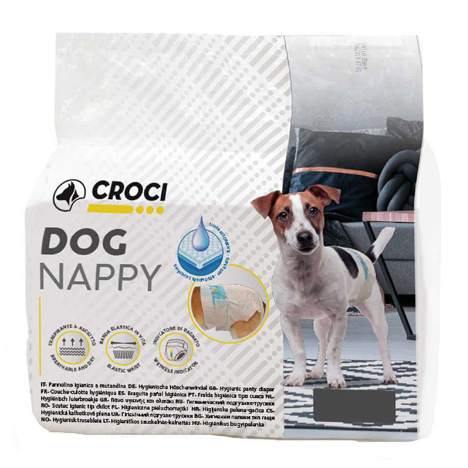 Суперпоглинаючі підгузки для собак Croci Dog Nappy з еластичною стрічкою XL вага 10-18 кг 40-62 см 10 шт. - фото 1