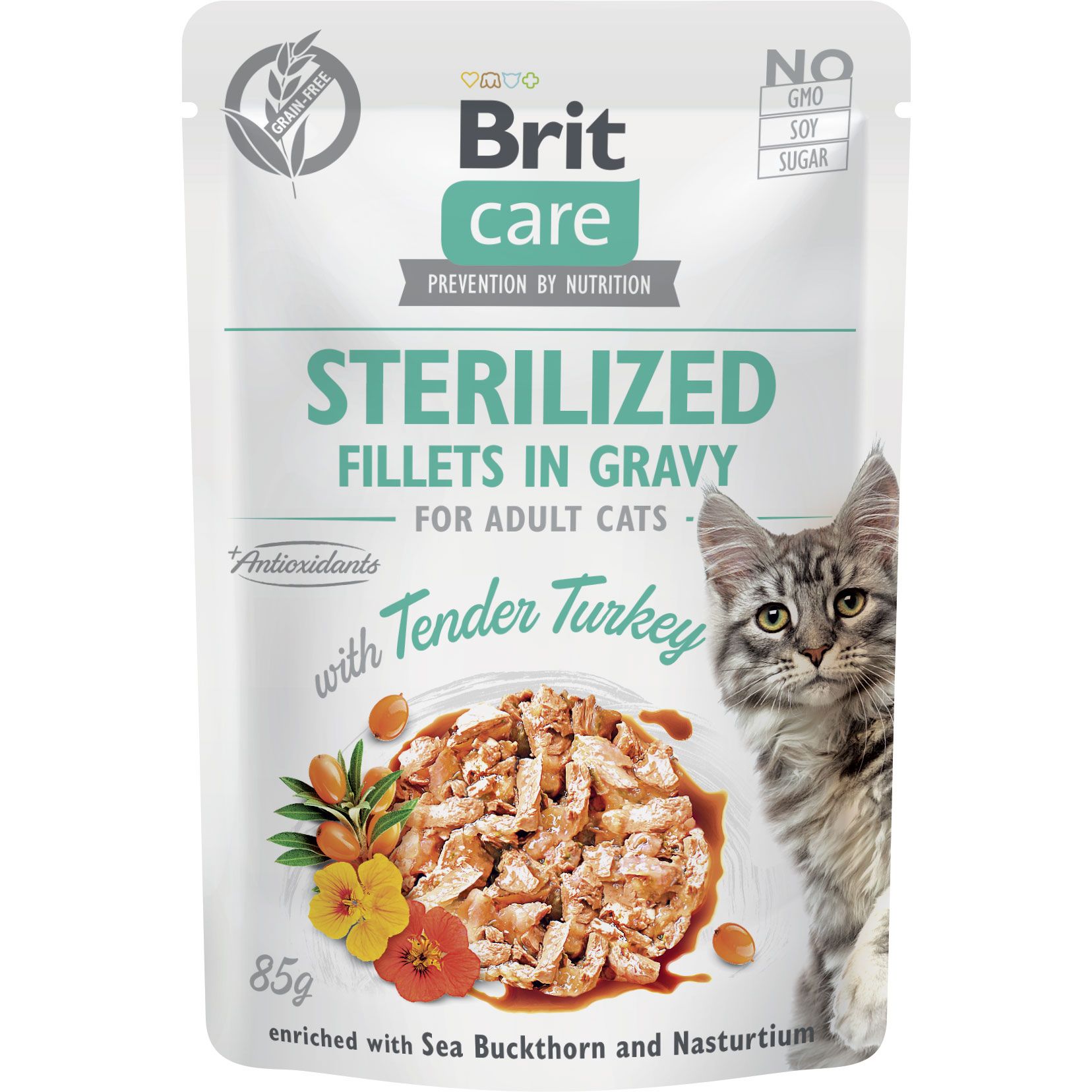 Влажный корм для стерилизованных кошек Brit Care Cat Sterilized с индейкой 85 г - фото 1