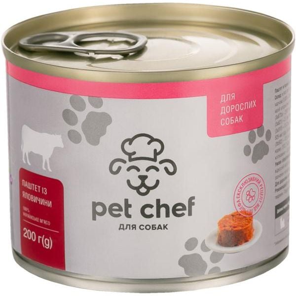 Вологий корм для дорослих собак Pet Chef Паштет м'ясний, з яловичиною, 200 г - фото 1