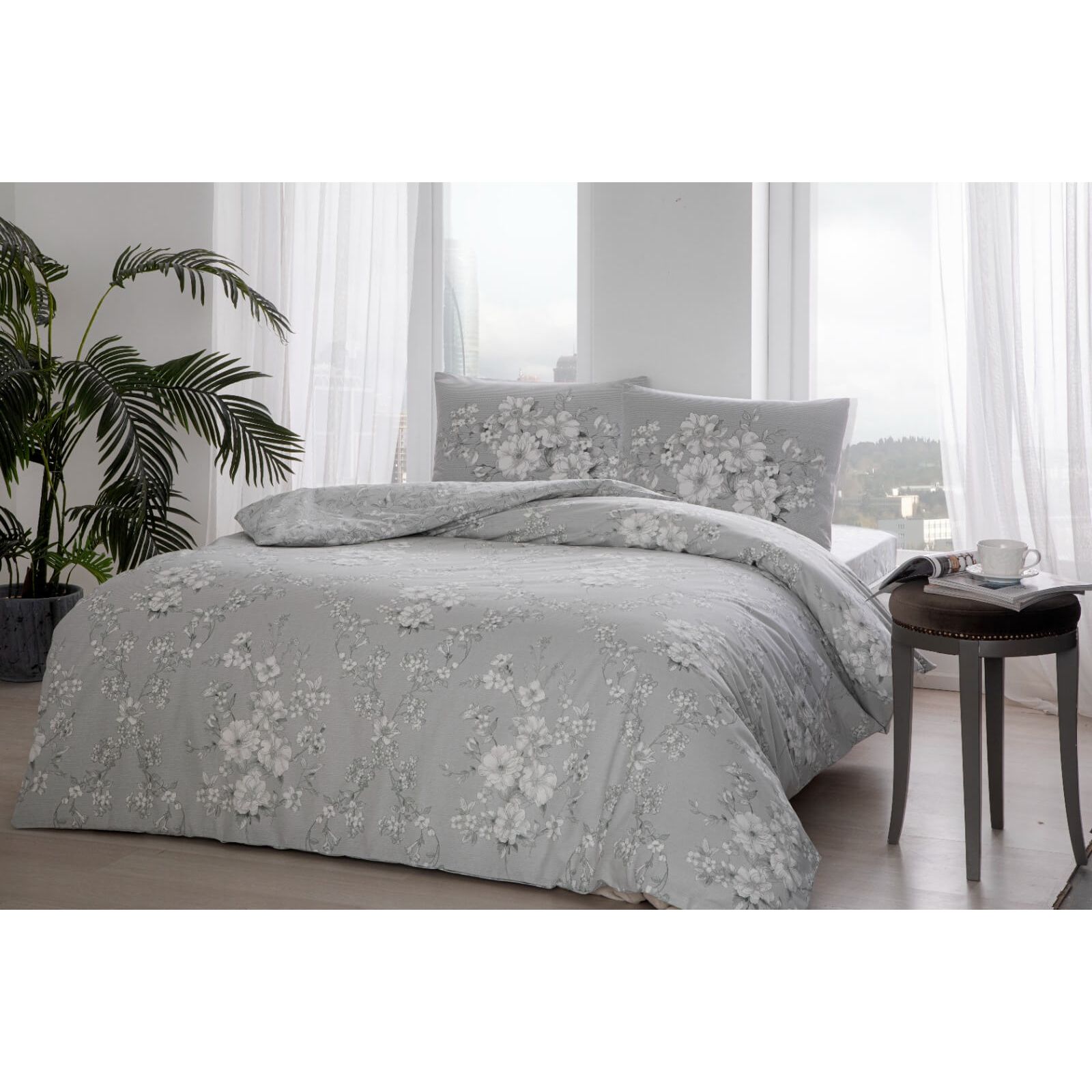 Комплект постільної білизни TAC Lily Grey Євро Різнобарвний 000230096 - фото 1