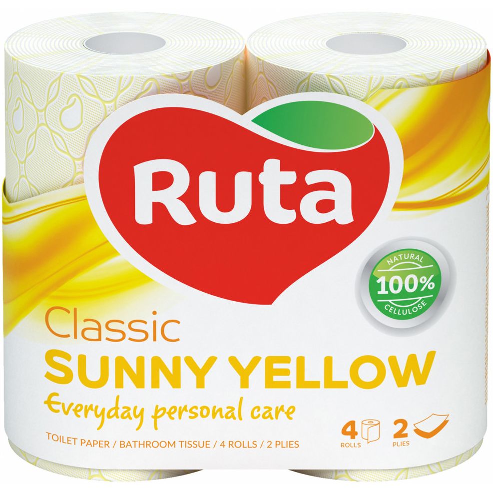 Туалетний папір Ruta Classic, двошаровий, 4 рулони, жовтий - фото 1