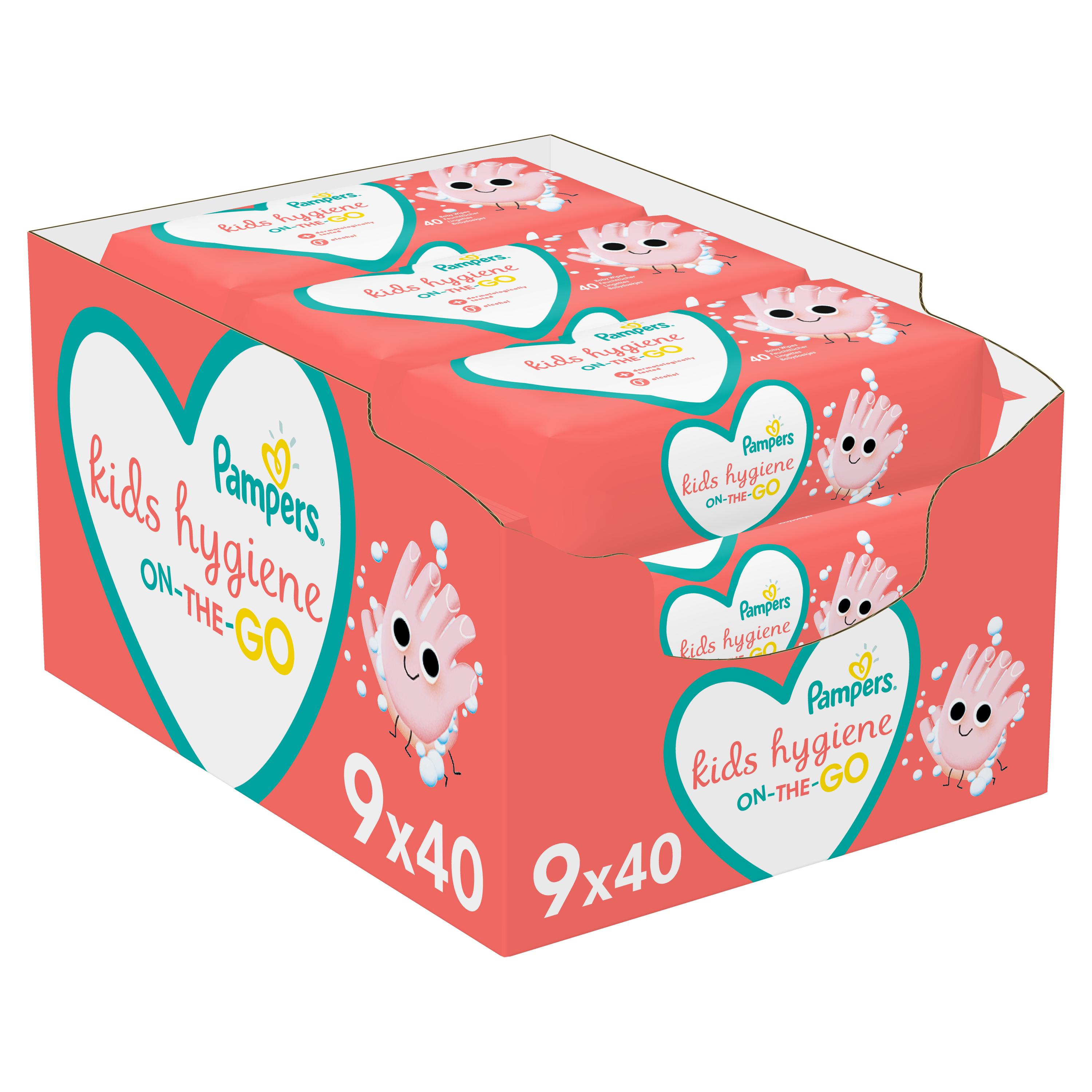 Набор детских влажных салфеток Pampers Kids Hygiene On-The-Go, 360 шт. (9 упаковок по 40 шт.) - фото 1