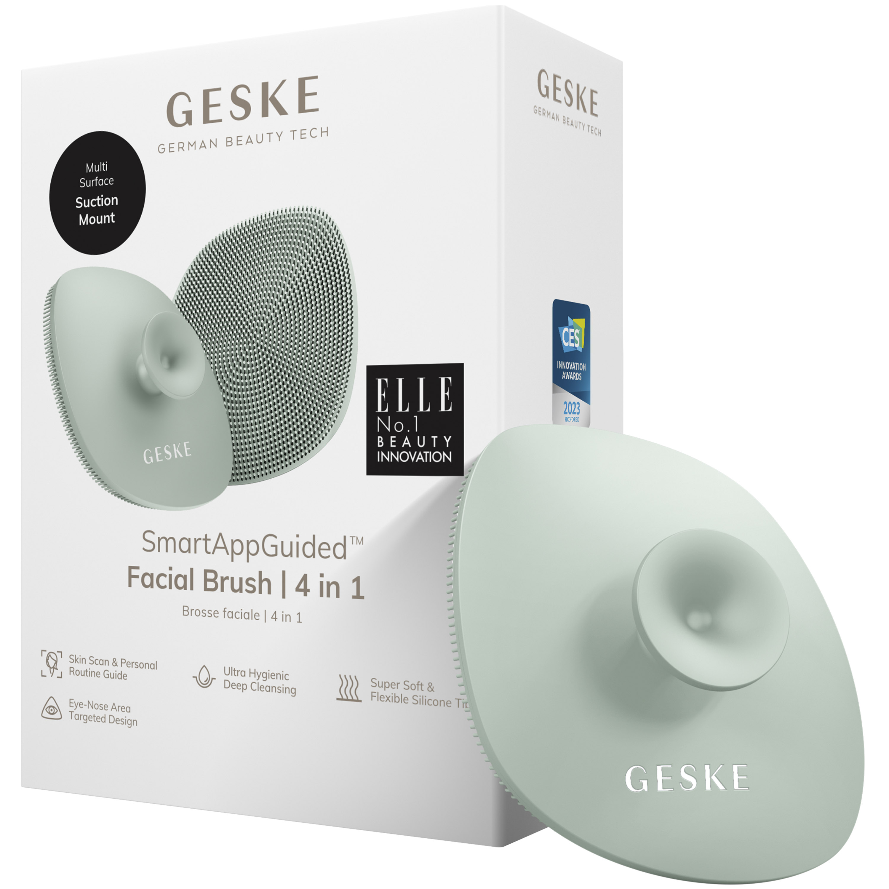 Щетка для лица GESKE Facial Brush 4 в 1 с держателем зелёная - фото 1