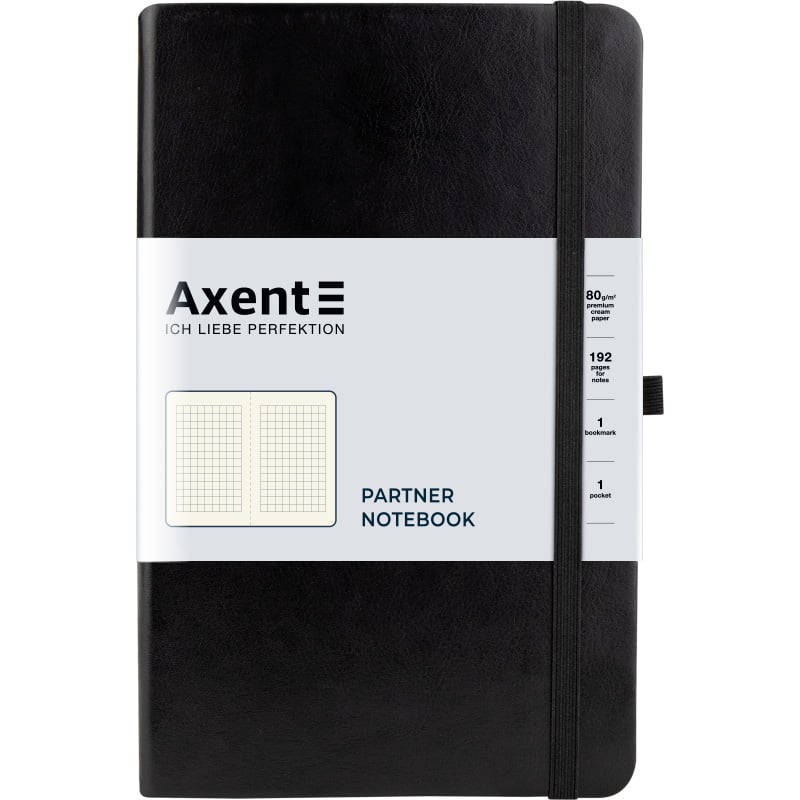 Книга записна Axent Partner Lux A5- в клітинку 96 аркушів чорна (8202-01-A) - фото 1