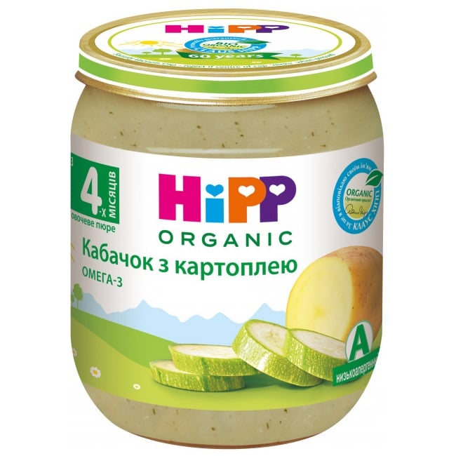 Органическое пюре HiPP Кабачок с картофелем, 125 г - фото 1