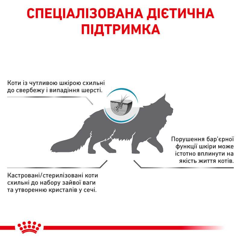 Сухой диетический корм Royal Canin Skin&Coat для кошек после стерилизации при дерматозе и выпадении шерсти, 400 г (1323004) - фото 5