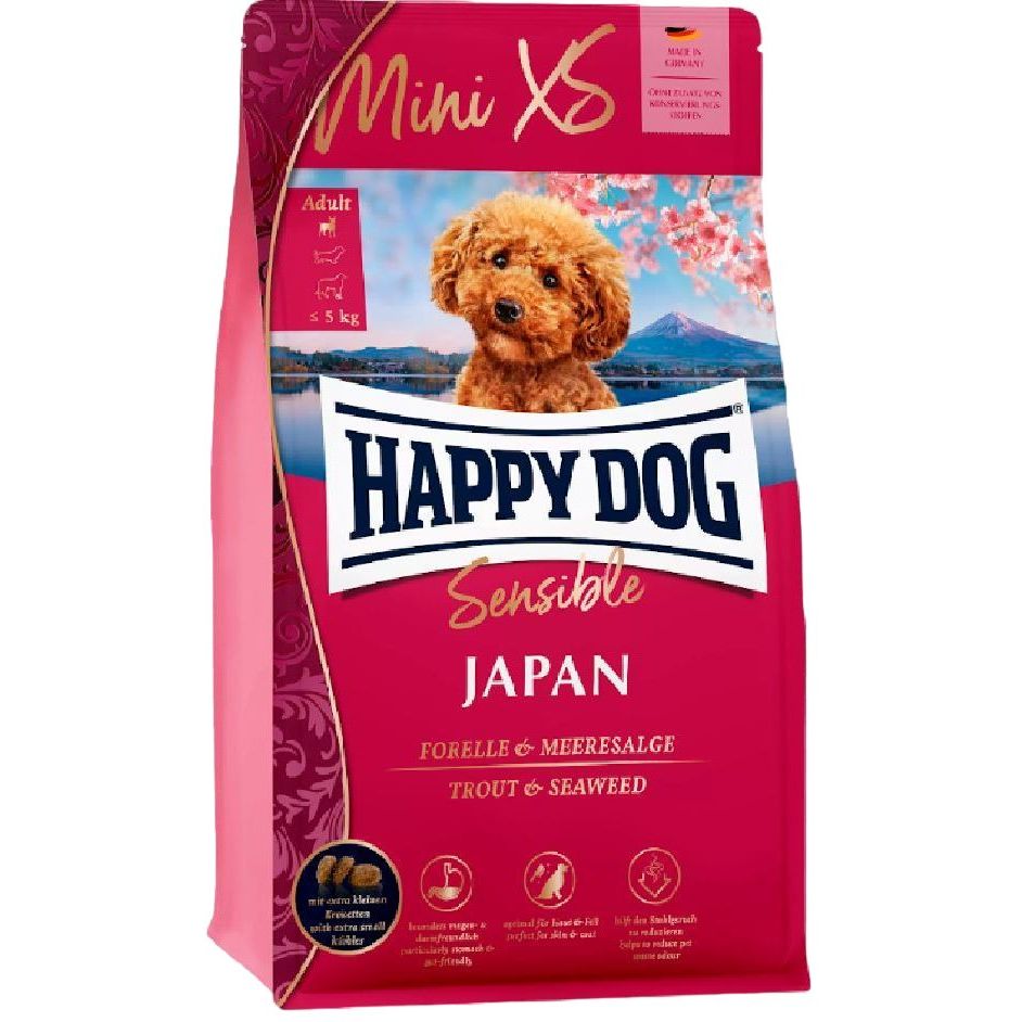 Сухий корм для дорослих собак Happy Dog Sensible Mini XS Japan з куркою фореллю та водоростями 1.3 кг - фото 1