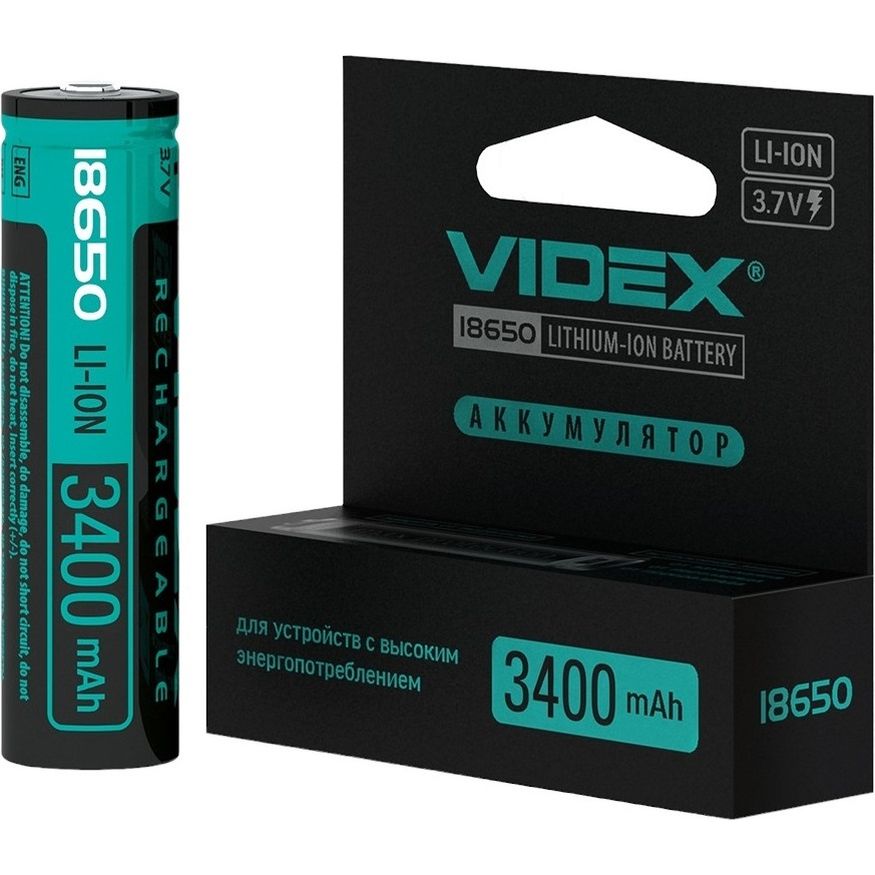 Акумулятор Videx Li-ion 18650-P із захистом 3400 mAh color box 1 шт. (18650-P/3400/1CB) - фото 1