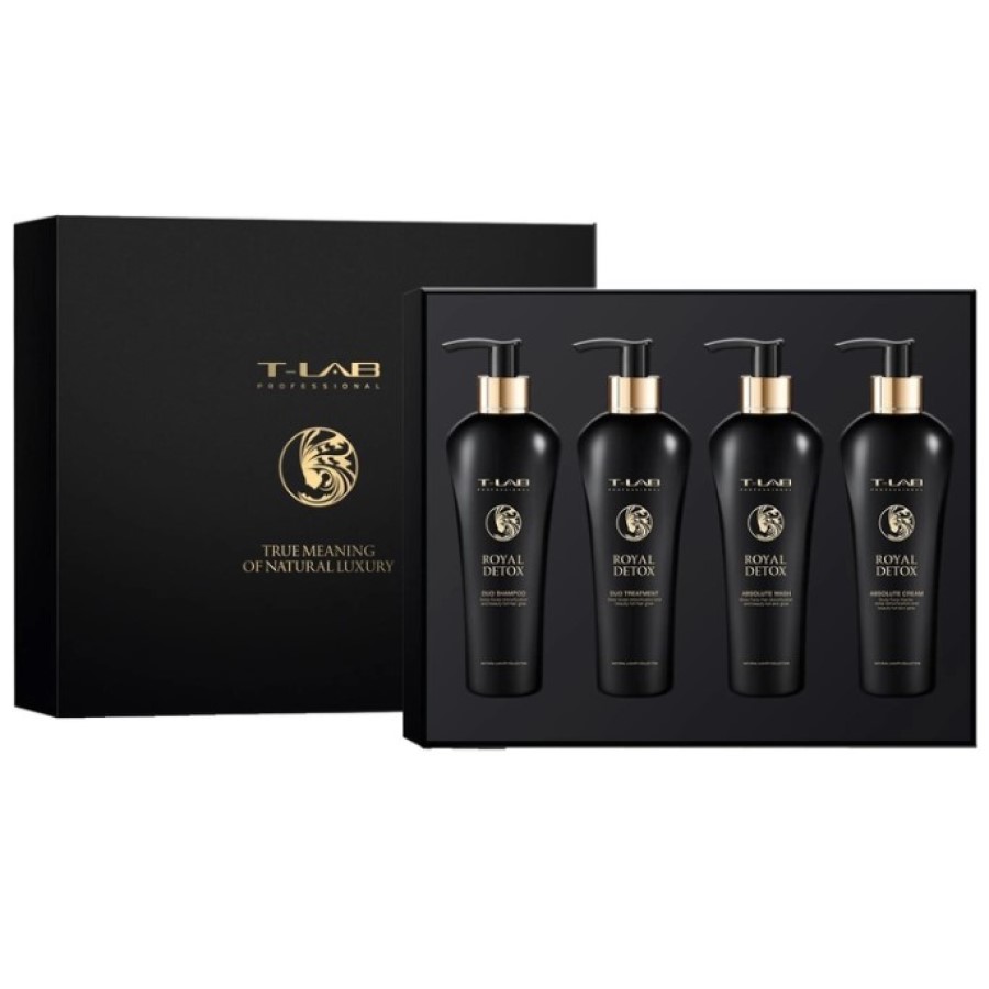 Сет T-LAB Professional Royal Detox Pure & Glowing You Luxury Gift: шампунь 300 мл + кондиціонер 300 мл + шампунь-гель 300 мл + крем 300 мл - фото 1