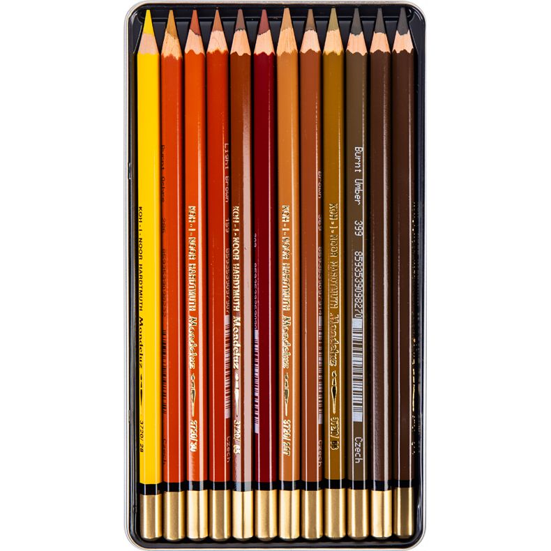 Набір акварельних олівців Koh-i-Noor Mondeluz Brown Line 12 шт. у металевій коробці (3722012011) - фото 2