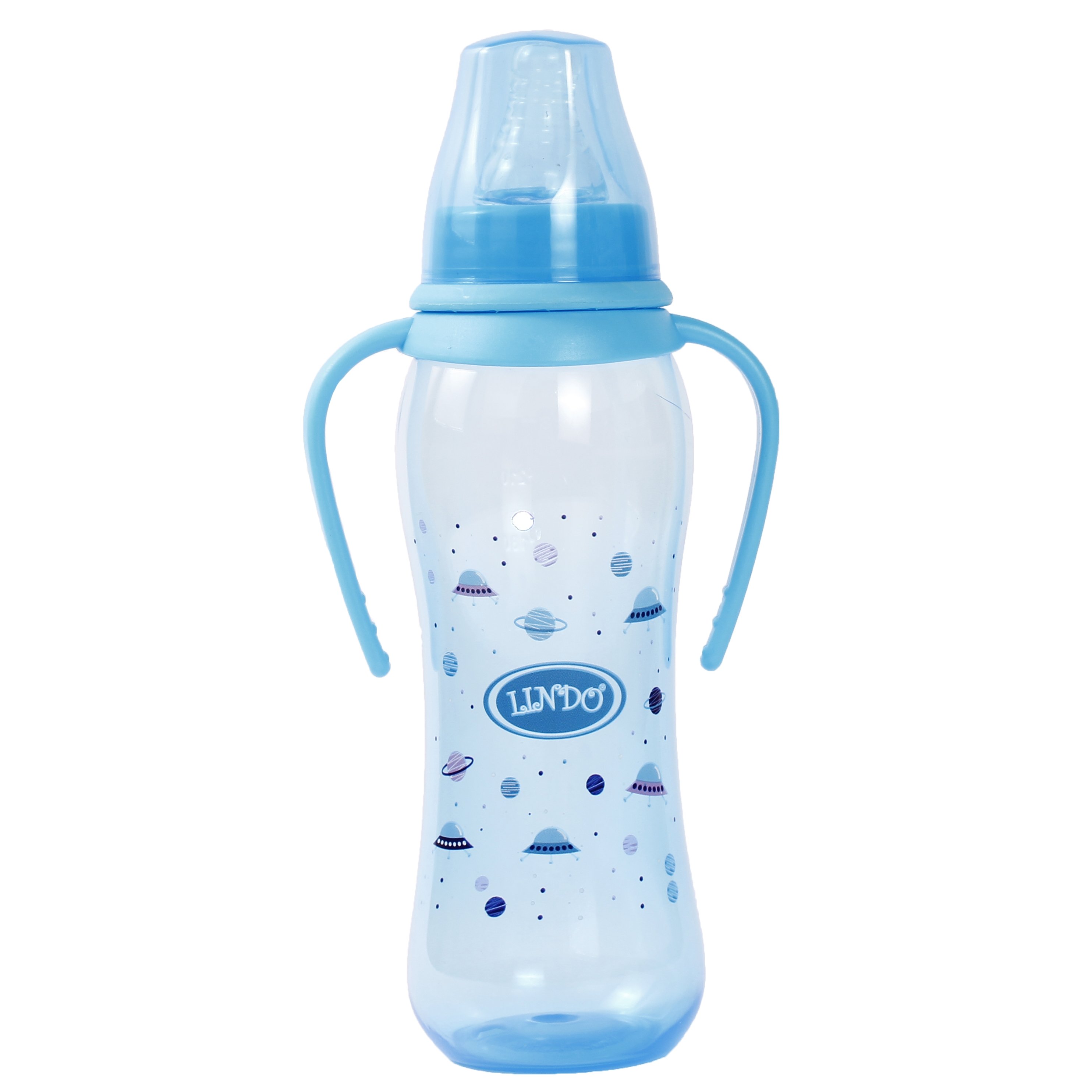 Пляшечка для годування Lindo, вигнута з ручками, 250 мл, блакитний (Li 135 гол) - фото 1