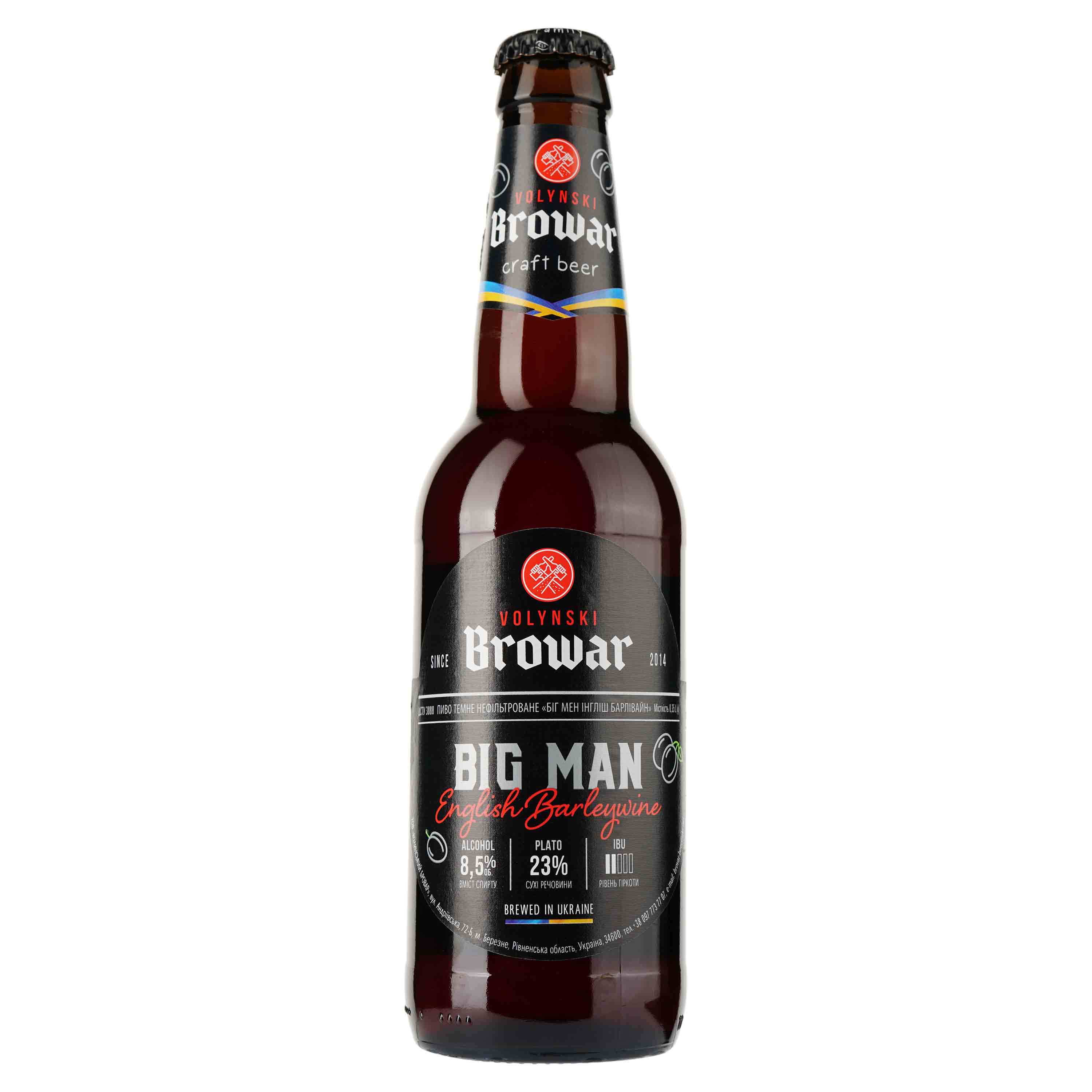 Пиво Volynski Browar Big Man English Barleywine, темное, нефильтрованное, 10%, 0,35 л - фото 1