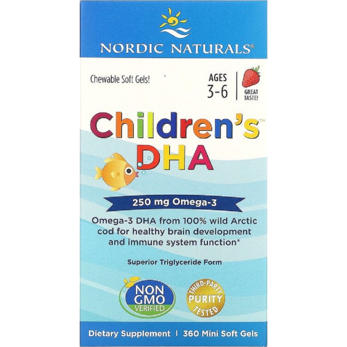 Риб'ячий жир для дітей Nordic Naturals Children's DHA Полуниця 250 мг 360 міні капсул - фото 2