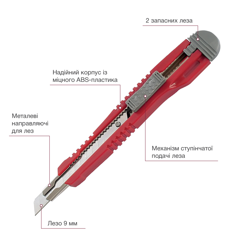 Нож канцелярский Axent с автофиксатором красный (6601-A) - фото 3