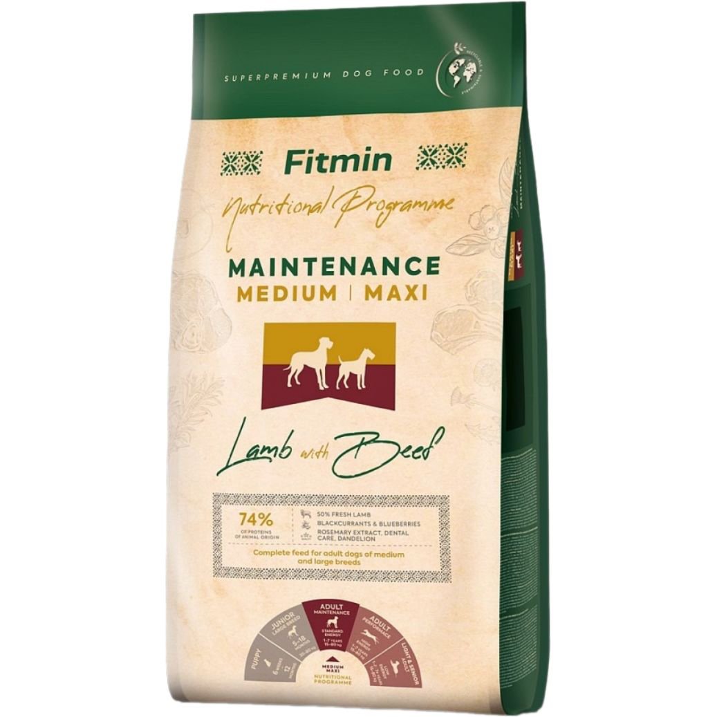 Сухой корм для собак Fitmin Nutrition Programme Medium/Maxi Maintenance Lamb with Beef 2.5 кг - фото 1