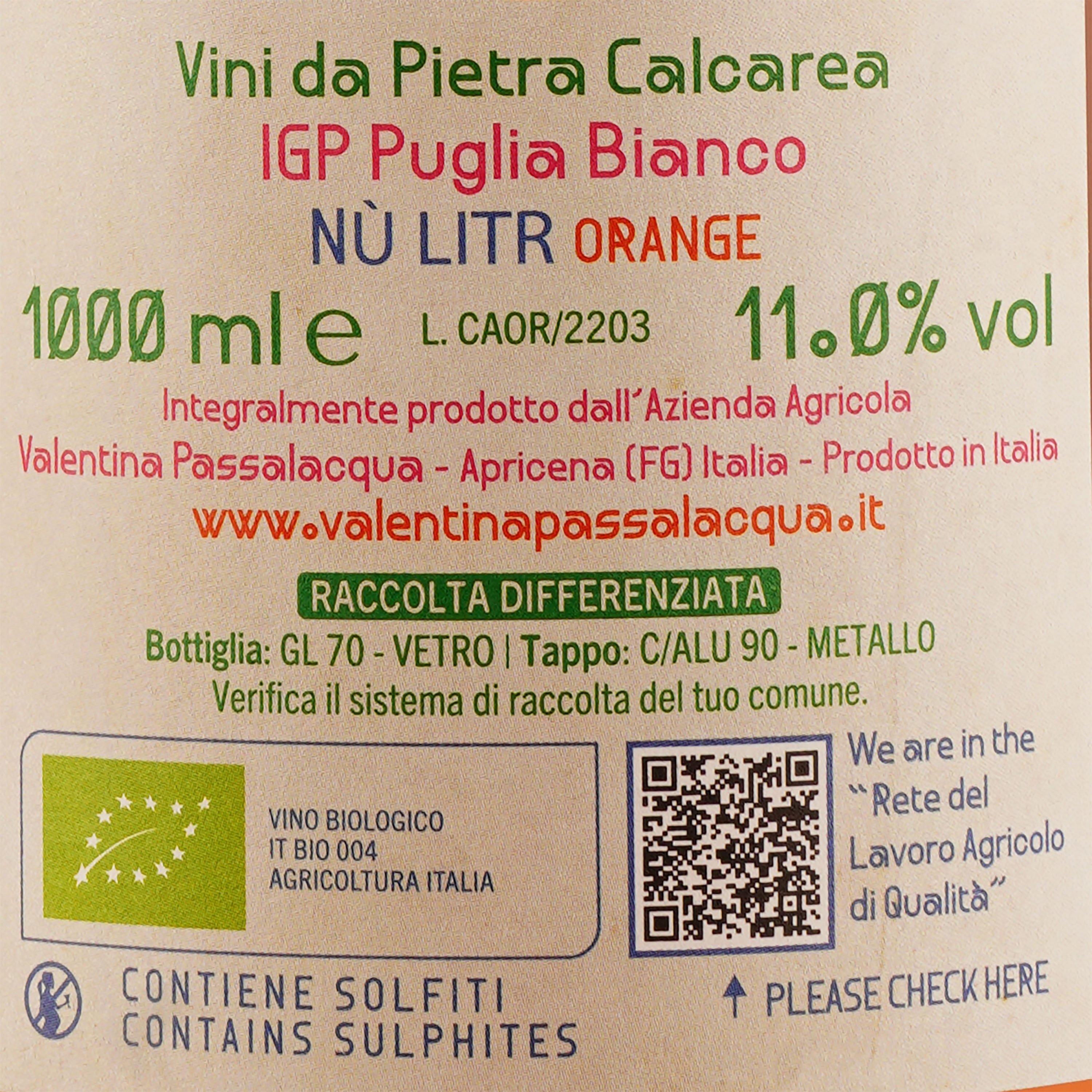 Вино Calcarius Orange Puglia оранжевое сухое 1 л - фото 3