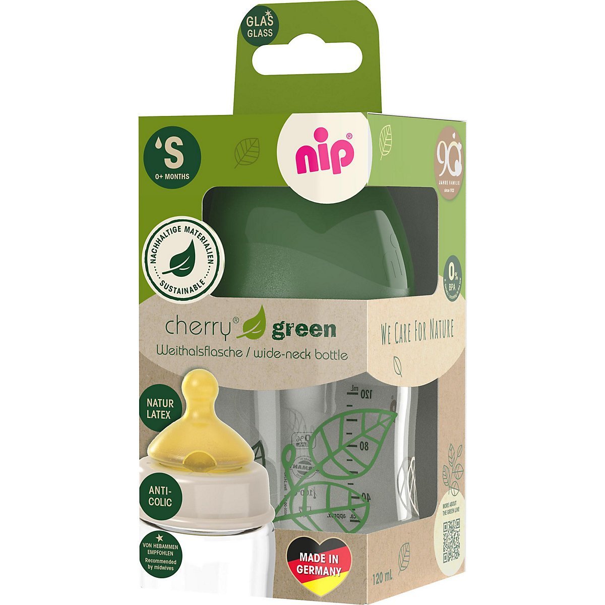 Стеклянная бутылочка Nip Зелена серия Вишенка, с широкой горловиной, латекс, зеленая, 120 мл (35115) - фото 3